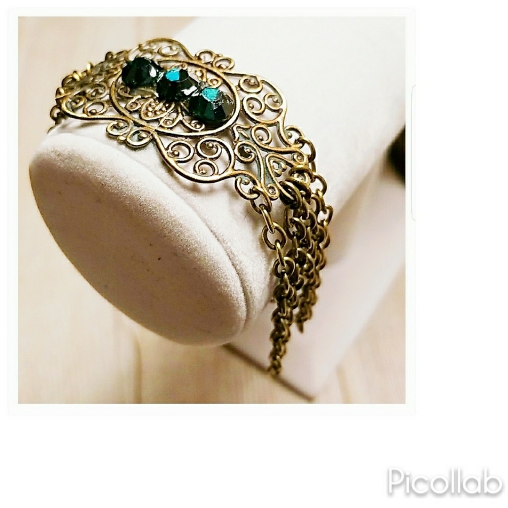 Brass Filigree Drop Chain Bracelet - Picture 2 of 4